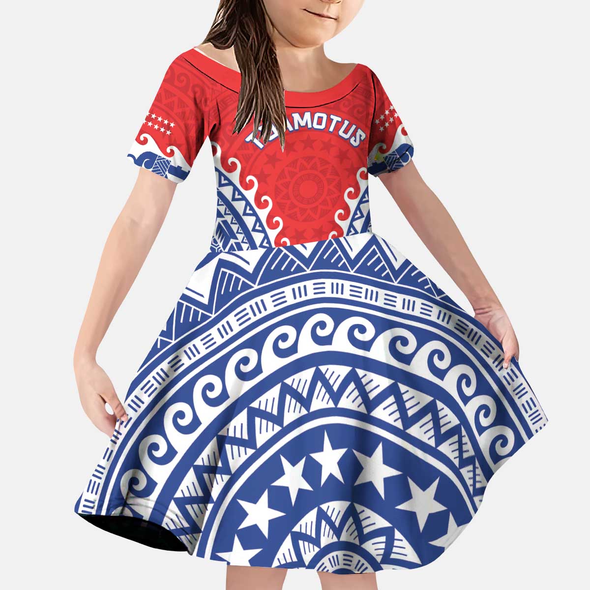 Custom Tuamotu Archipelago Kid Short Sleeve Dress Polynesian Tribal Tattoo
