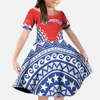 Custom Tuamotu Archipelago Kid Short Sleeve Dress Polynesian Tribal Tattoo