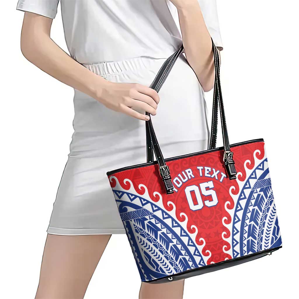 Custom Tuamotu Archipelago Leather Tote Bag Polynesian Tribal Tattoo