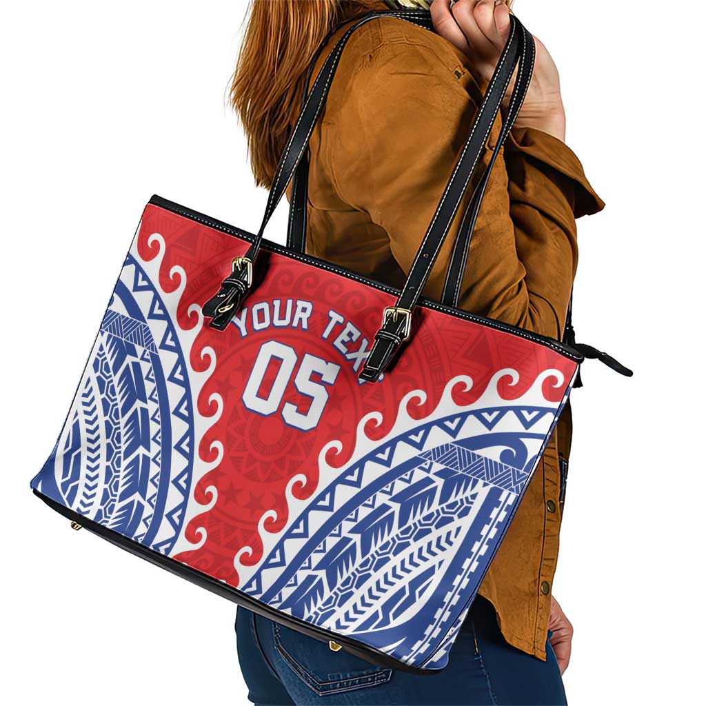 Custom Tuamotu Archipelago Leather Tote Bag Polynesian Tribal Tattoo