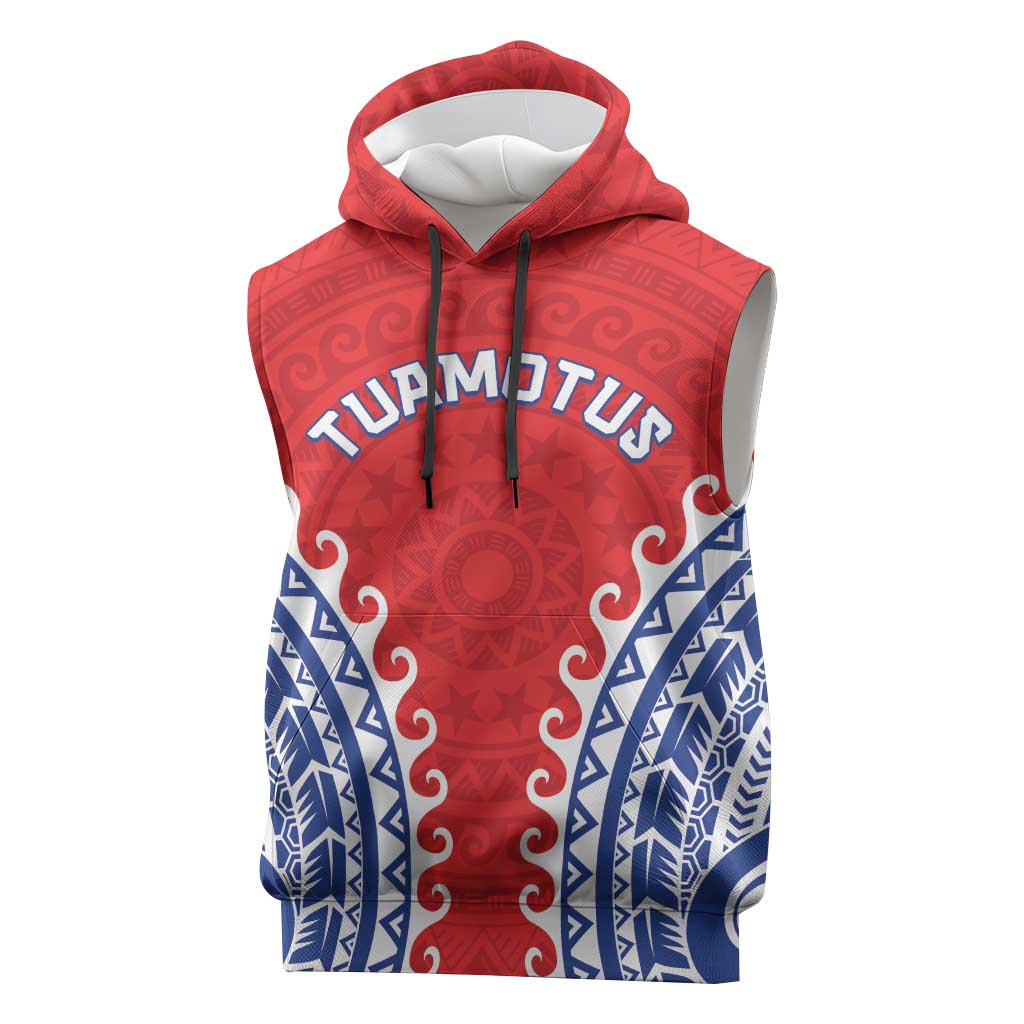 Custom Tuamotu Archipelago Sleeveless Hoodie Polynesian Tribal Tattoo LT05 Red - Polynesian Pride