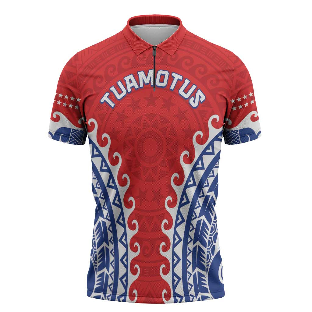 Custom Tuamotu Archipelago Zipper Polo Shirt Polynesian Tribal Tattoo