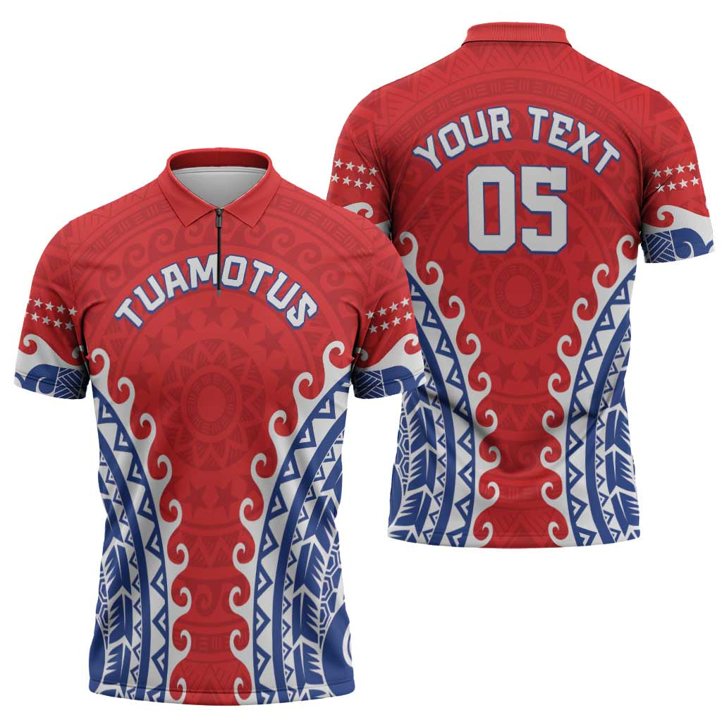 Custom Tuamotu Archipelago Zipper Polo Shirt Polynesian Tribal Tattoo