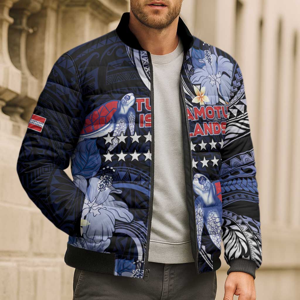 Tuamotu Islands Bomber Puffer Jacket Polynesian Pattern With Turtle