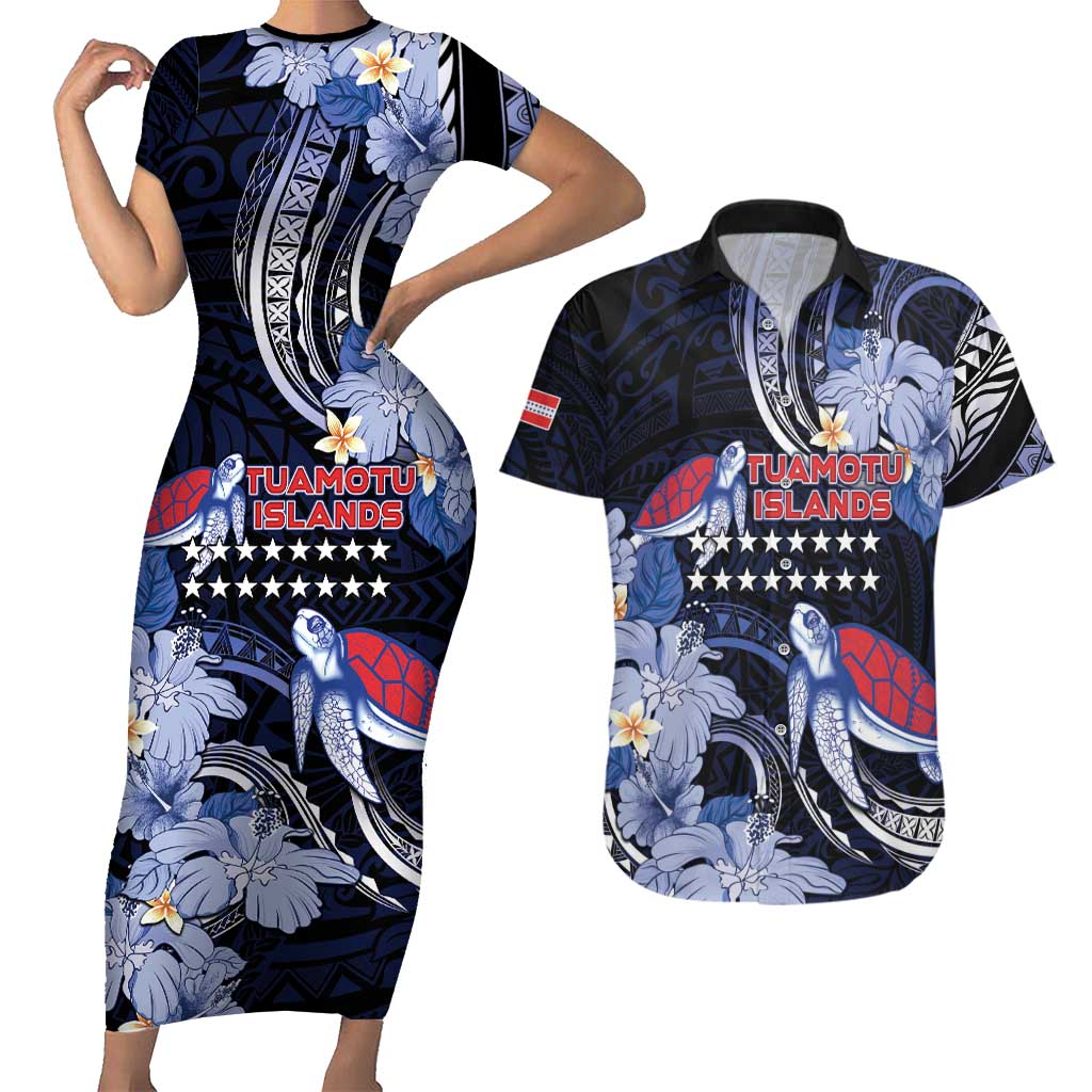 Tuamotu Islands Couples Matching Short Sleeve Bodycon Dress and Hawaiian Shirt Polynesian Pattern With Turtle