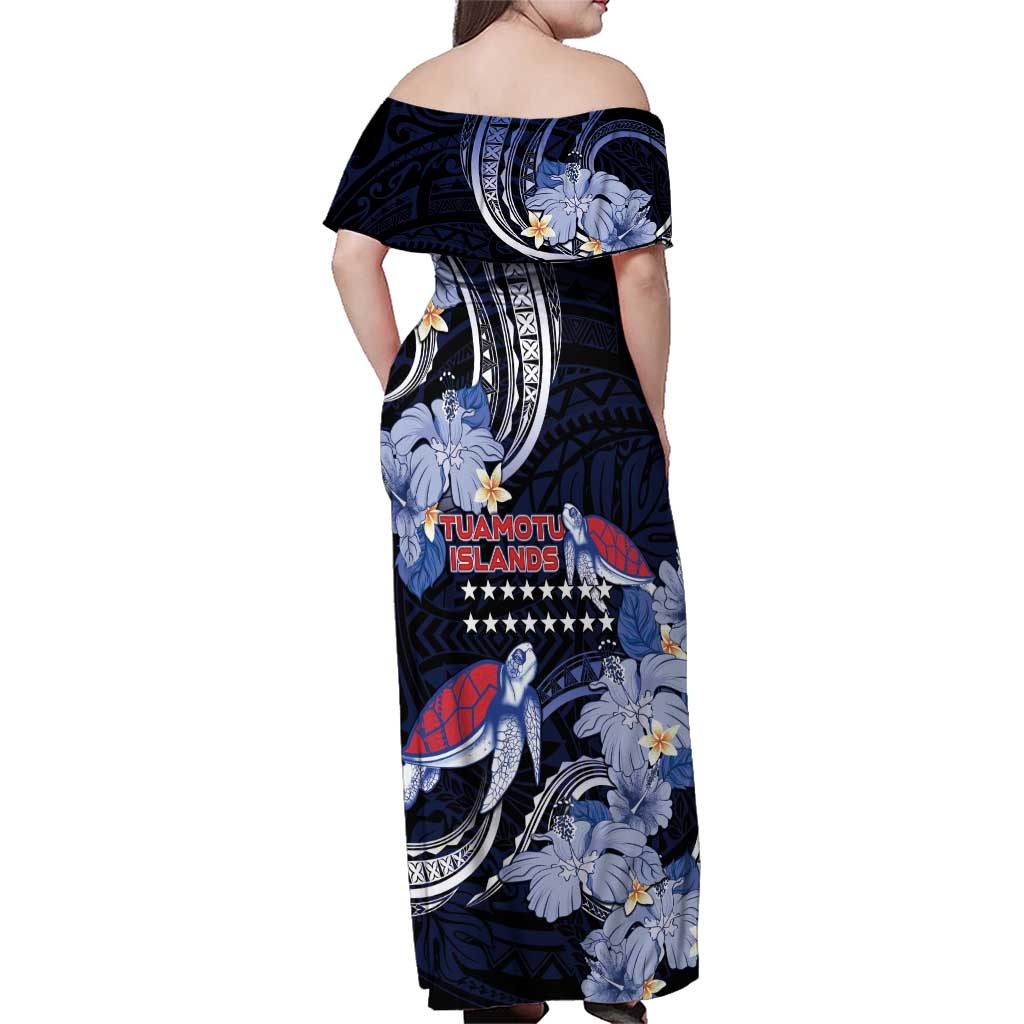 Tuamotu Islands Family Matching Off Shoulder Maxi Dress and Hawaiian Shirt Polynesian Pattern With Turtle