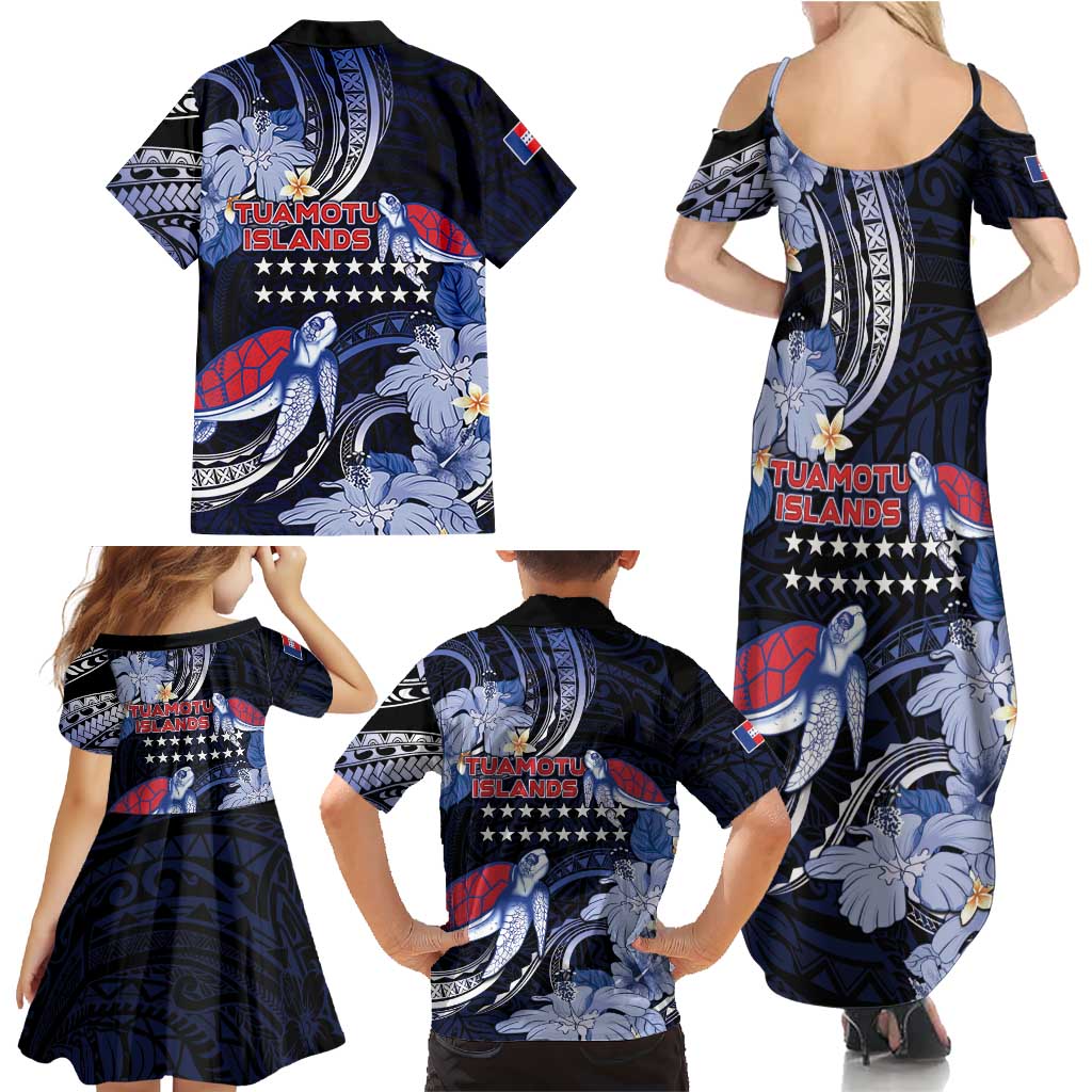 Tuamotu Islands Family Matching Summer Maxi Dress and Hawaiian Shirt Polynesian Pattern With Turtle