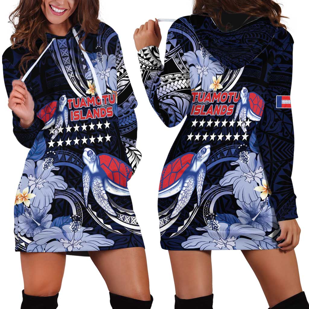 Tuamotu Islands Hoodie Dress Polynesian Pattern With Turtle