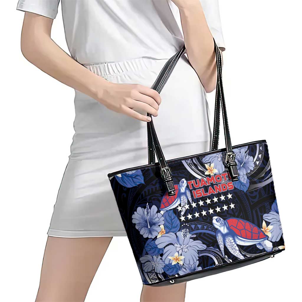 Tuamotu Islands Leather Tote Bag Polynesian Pattern With Turtle