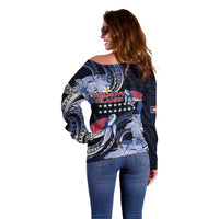Tuamotu Islands Off Shoulder Sweater Polynesian Pattern With Turtle