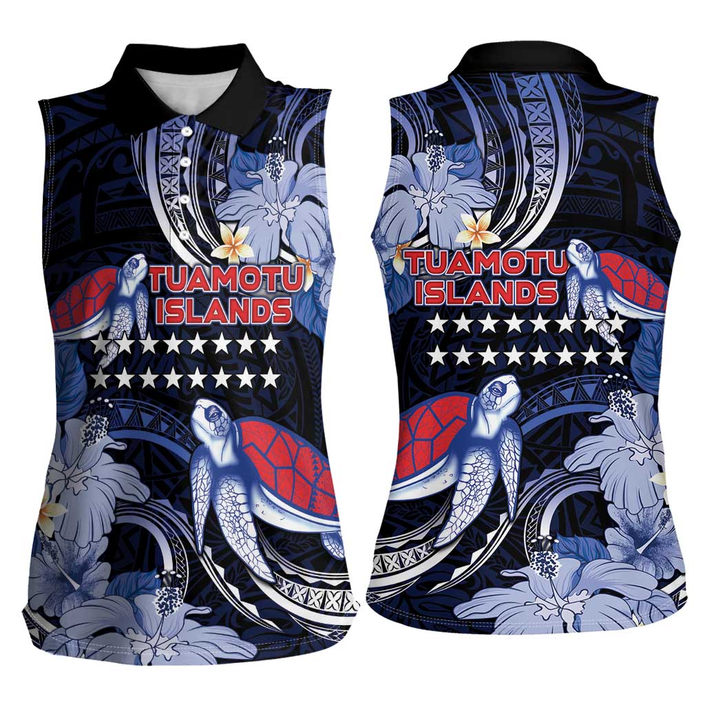 Tuamotu Islands Women Sleeveless Polo Shirt Polynesian Pattern With Turtle