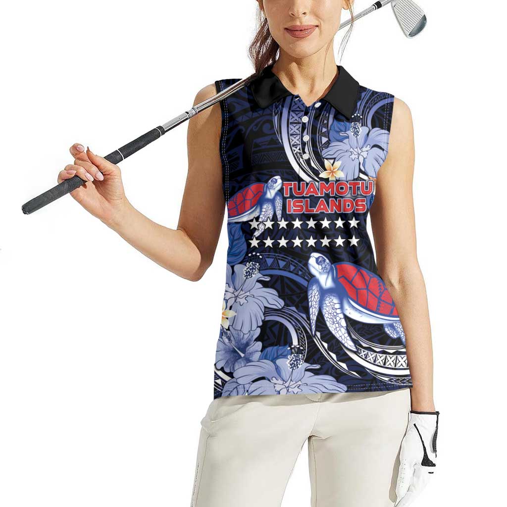 Tuamotu Islands Women Sleeveless Polo Shirt Polynesian Pattern With Turtle