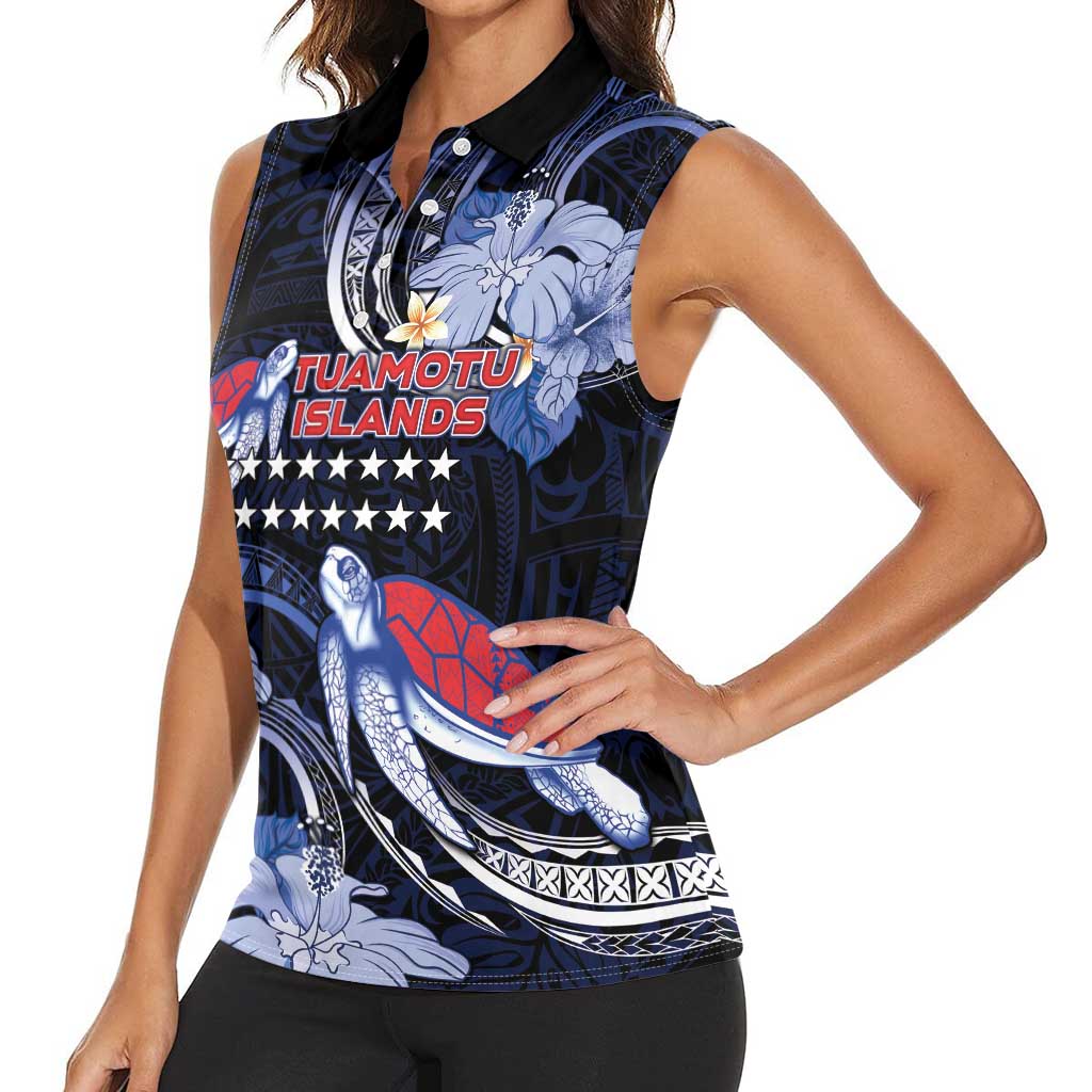Tuamotu Islands Women Sleeveless Polo Shirt Polynesian Pattern With Turtle