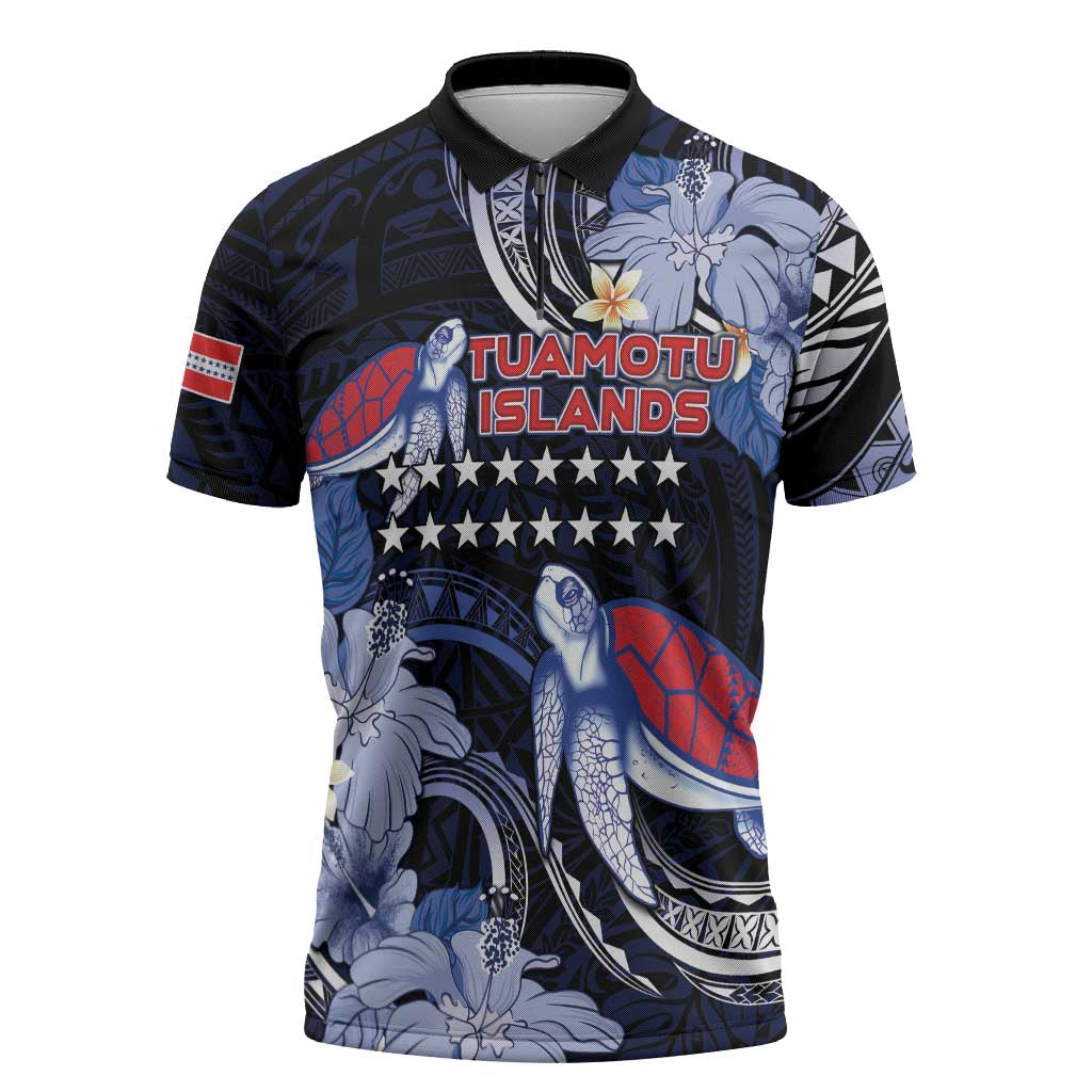 Tuamotu Islands Zipper Polo Shirt Polynesian Pattern With Turtle