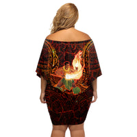 Samoa Siva Afi Festival Family Matching Off Shoulder Short Dress and Hawaiian Shirt Fire Knife Dancing LT05 - Polynesian Pride