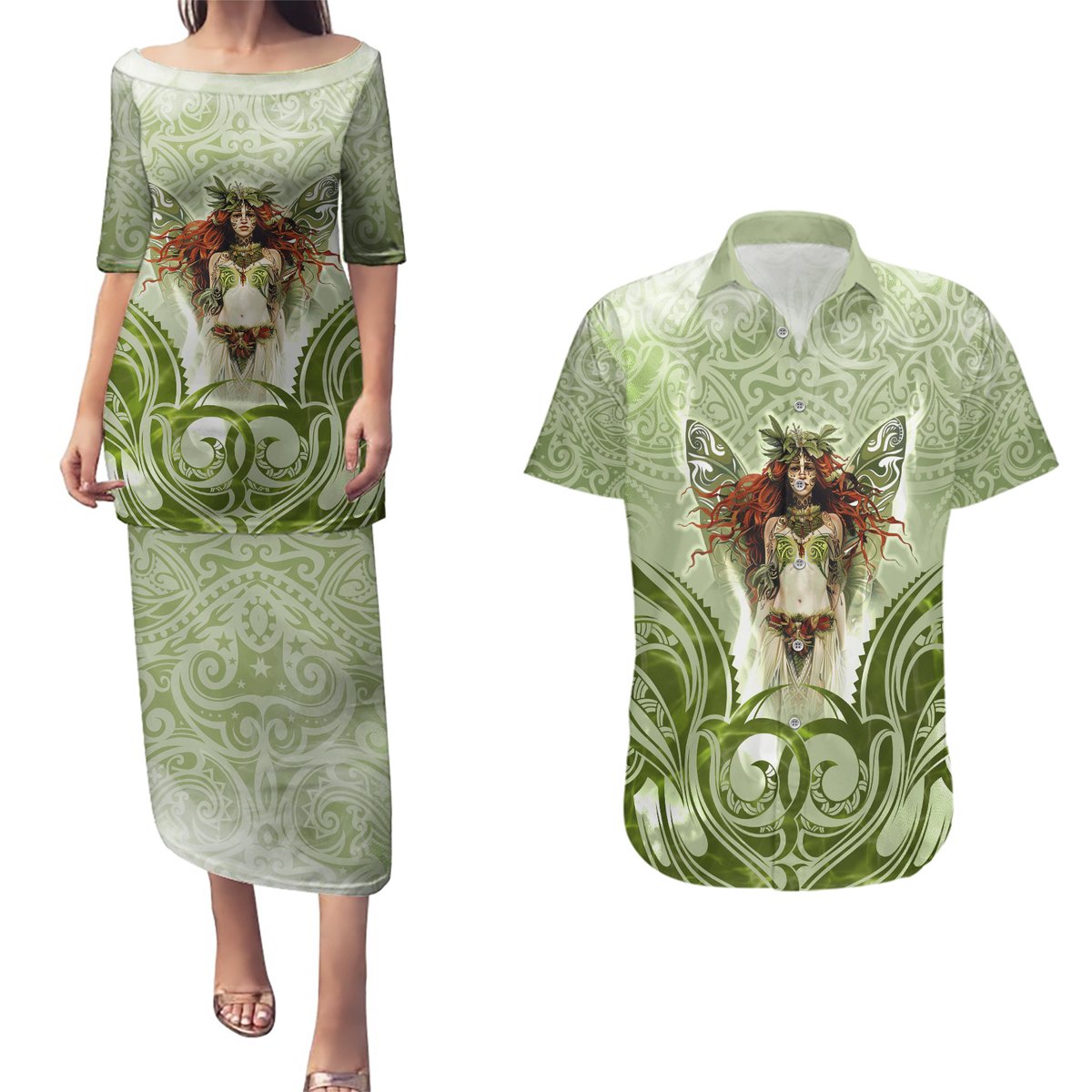 New Zealand Maori Fairy Patupaiarehe Couples Matching Puletasi and Hawaiian Shirt Polynesian Style LT05 Red - Polynesian Pride
