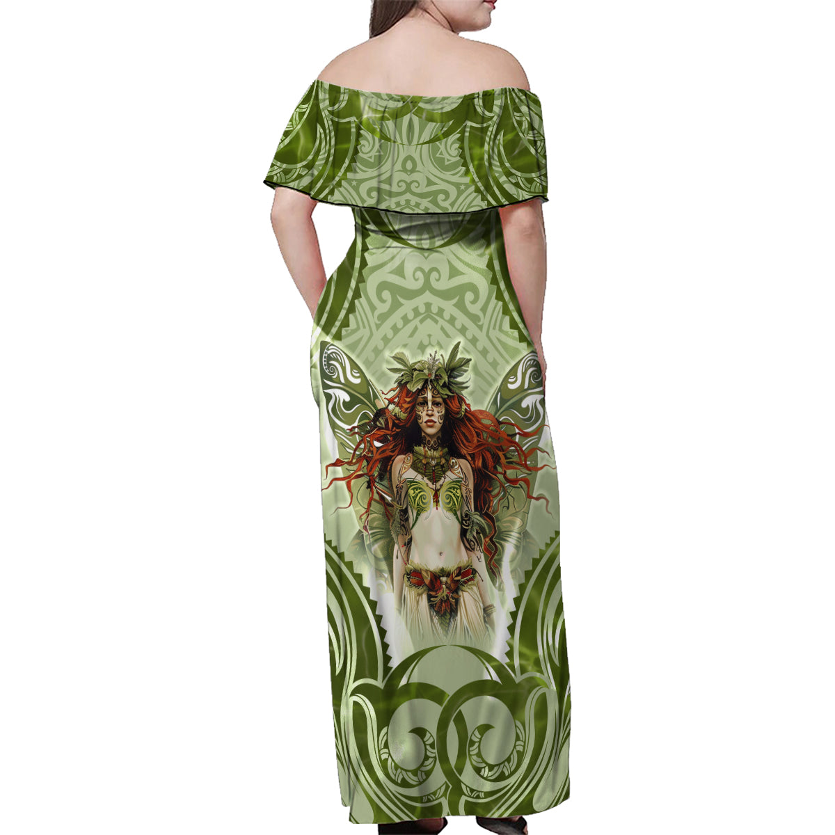 New Zealand Maori Fairy Patupaiarehe Family Matching Off Shoulder Maxi Dress and Hawaiian Shirt Polynesian Style LT05 - Polynesian Pride