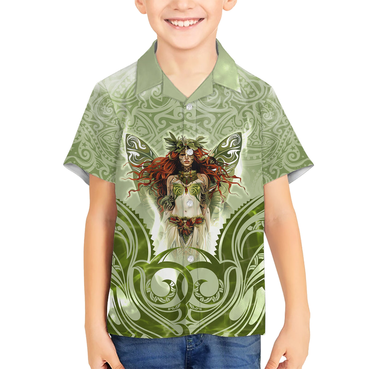 New Zealand Maori Fairy Patupaiarehe Family Matching Short Sleeve Bodycon Dress and Hawaiian Shirt Polynesian Style LT05 Son's Shirt Red - Polynesian Pride