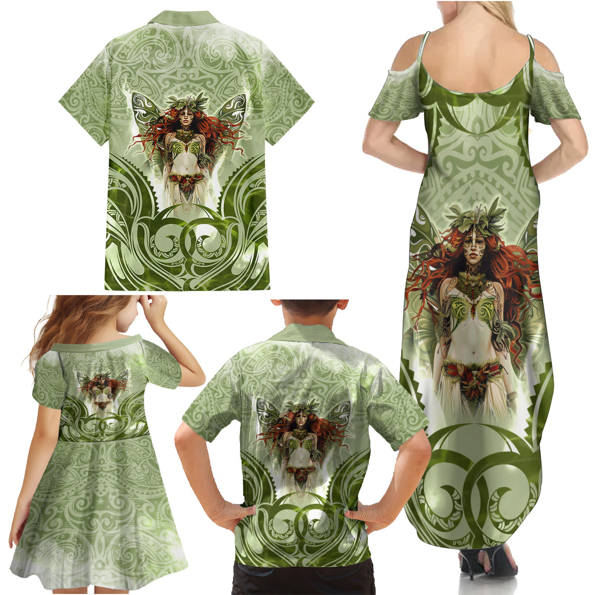 New Zealand Maori Fairy Patupaiarehe Family Matching Summer Maxi Dress and Hawaiian Shirt Polynesian Style LT05 - Polynesian Pride