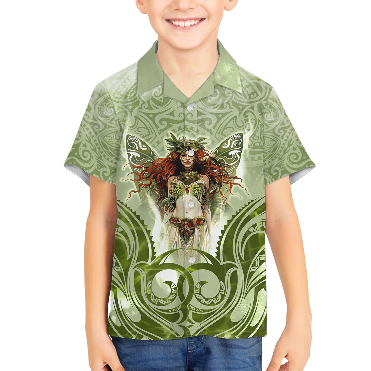 New Zealand Maori Fairy Patupaiarehe Family Matching Tank Maxi Dress and Hawaiian Shirt Polynesian Style LT05 Son's Shirt Red - Polynesian Pride