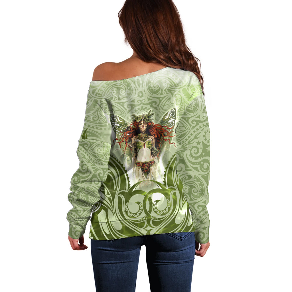 New Zealand Maori Fairy Patupaiarehe Off Shoulder Sweater Polynesian Style LT05 - Polynesian Pride