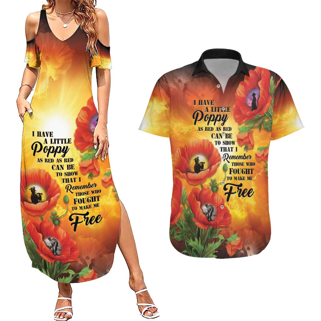 ANZAC Day Red Poppy Couples Matching Summer Maxi Dress and Hawaiian Shirt Honoring The ANZAC Spirit LT05 Orange - Polynesian Pride