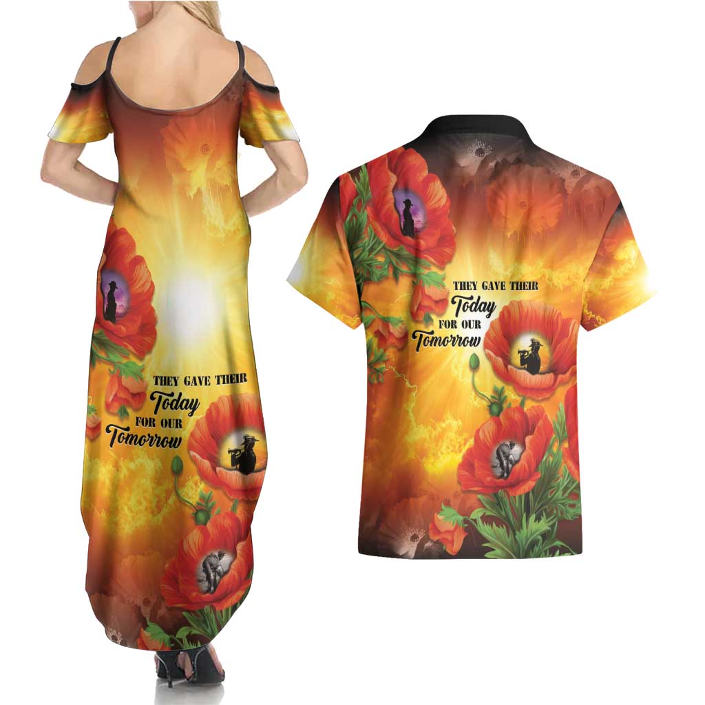 ANZAC Day Red Poppy Couples Matching Summer Maxi Dress and Hawaiian Shirt Honoring The ANZAC Spirit LT05 - Polynesian Pride