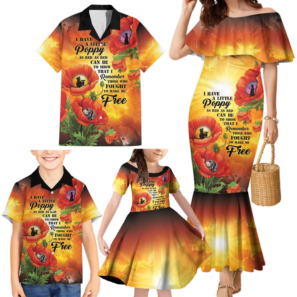 ANZAC Day Red Poppy Family Matching Mermaid Dress and Hawaiian Shirt Honoring The ANZAC Spirit