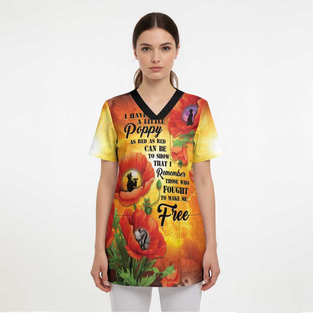 ANZAC Day Red Poppy Scrub Top Honoring The ANZAC Spirit - Polynesian Pride