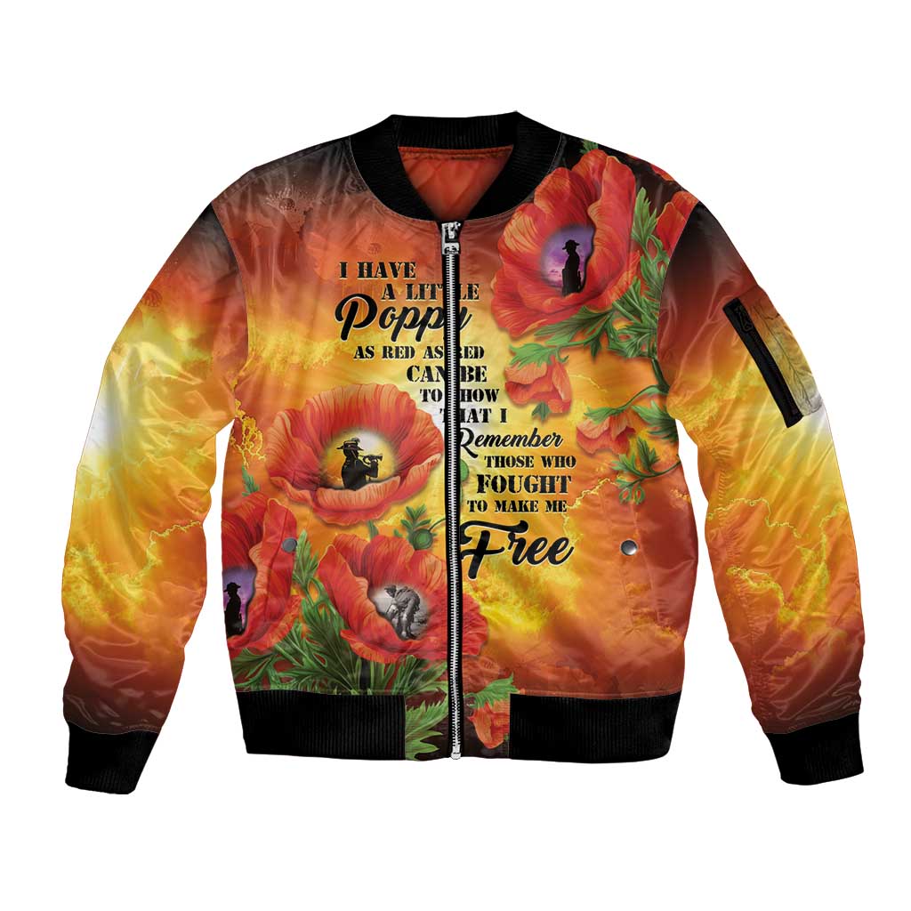 ANZAC Day Red Poppy Sleeve Zip Bomber Jacket Honoring The ANZAC Spirit