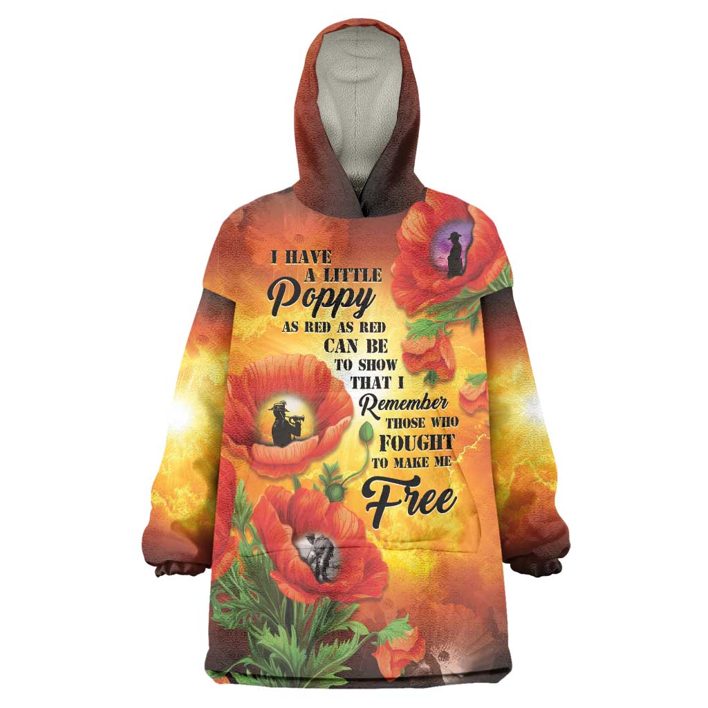 ANZAC Day Red Poppy Wearable Blanket Hoodie Honoring The ANZAC Spirit
