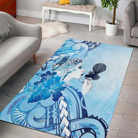 Aotearoa Maori Wahine Area Rug Fantail Bird Blue Gold Marble