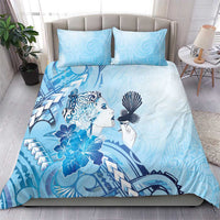 Aotearoa Maori Wahine Bedding Set Fantail Bird Blue Gold Marble