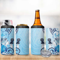Aotearoa Maori Wahine 4 in 1 Can Cooler Tumbler Fantail Bird Blue Gold Marble