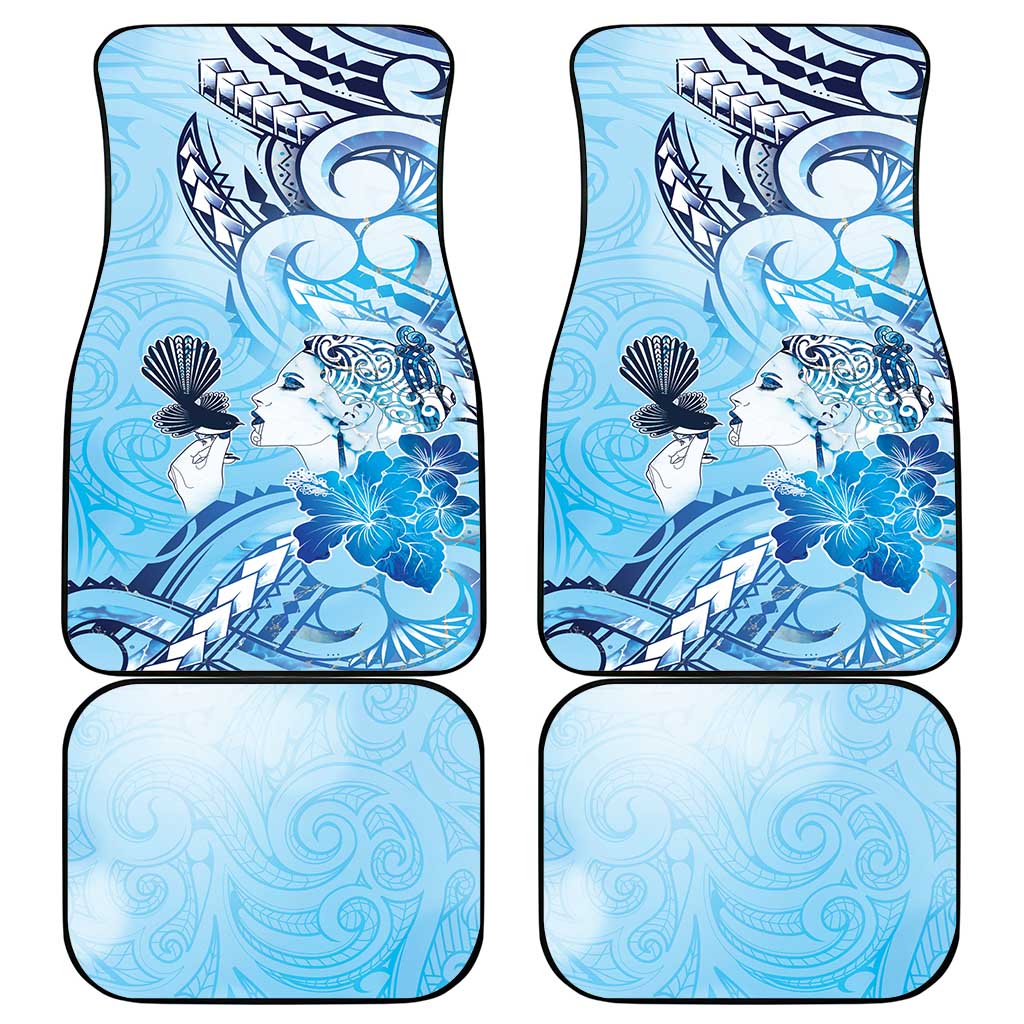 Aotearoa Maori Wahine Car Mats Fantail Bird Blue Gold Marble