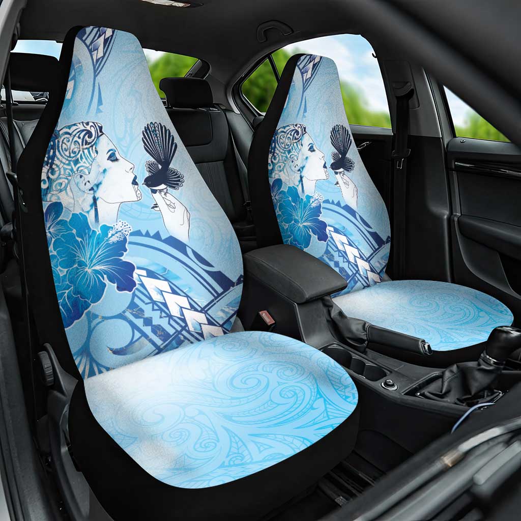 Aotearoa Maori Wahine Car Seat Cover Fantail Bird Blue Gold Marble