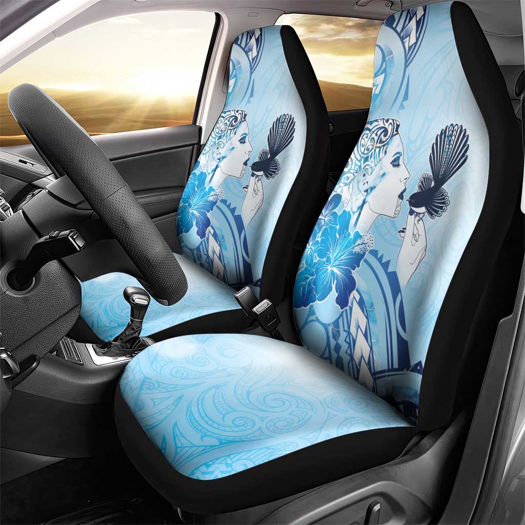 Aotearoa Maori Wahine Car Seat Cover Fantail Bird Blue Gold Marble