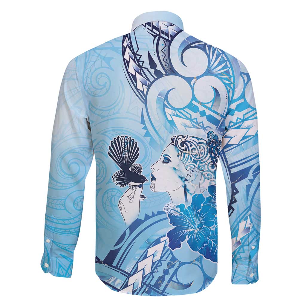 Aotearoa Maori Wahine Family Matching Mermaid Dress and Hawaiian Shirt Fantail Bird Blue Gold Marble