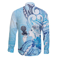 Aotearoa Maori Wahine Family Matching Off Shoulder Short Dress and Hawaiian Shirt Fantail Bird Blue Gold Marble