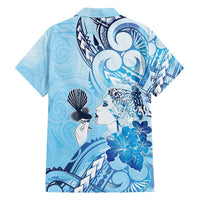 Aotearoa Maori Wahine Family Matching Short Sleeve Bodycon Dress and Hawaiian Shirt Fantail Bird Blue Gold Marble