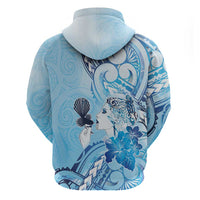 Aotearoa Maori Wahine Hoodie Fantail Bird Blue Gold Marble