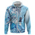 Aotearoa Maori Wahine Hoodie Fantail Bird Blue Gold Marble