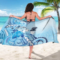 Aotearoa Maori Wahine Sarong Fantail Bird Blue Gold Marble