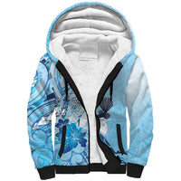 Aotearoa Maori Wahine Sherpa Hoodie Fantail Bird Blue Gold Marble