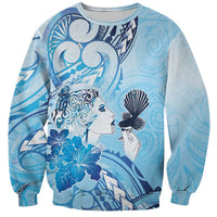 Aotearoa Maori Wahine Sweatshirt Fantail Bird Blue Gold Marble LT05 Unisex Blue - Polynesian Pride