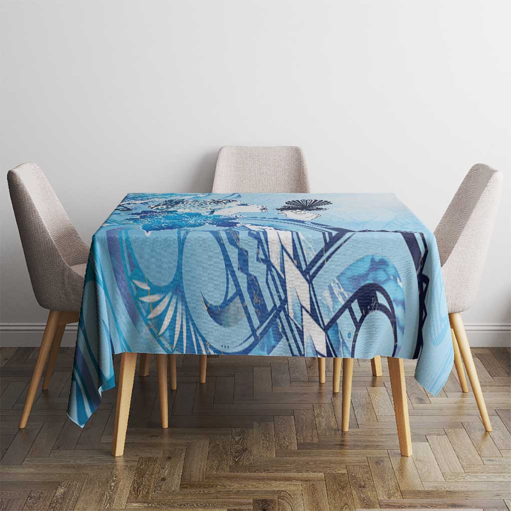 Aotearoa Maori Wahine Tablecloth Fantail Bird Blue Gold Marble