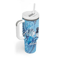 Aotearoa Maori Wahine Tumbler With Handle Fantail Bird Blue Gold Marble