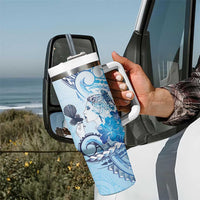 Aotearoa Maori Wahine Tumbler With Handle Fantail Bird Blue Gold Marble