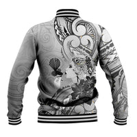 Aotearoa Maori Wahine Baseball Jacket Fantail Bird Black Gold Marble