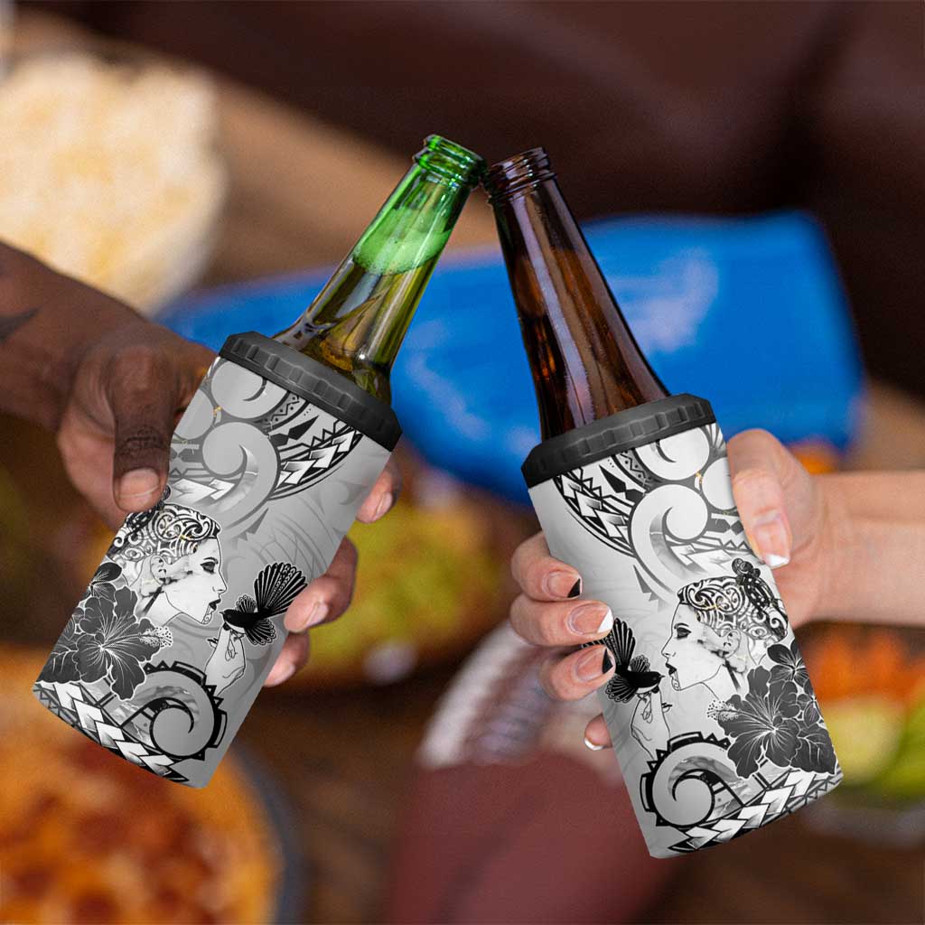 Aotearoa Maori Wahine 4 in 1 Can Cooler Tumbler Fantail Bird Black Gold Marble